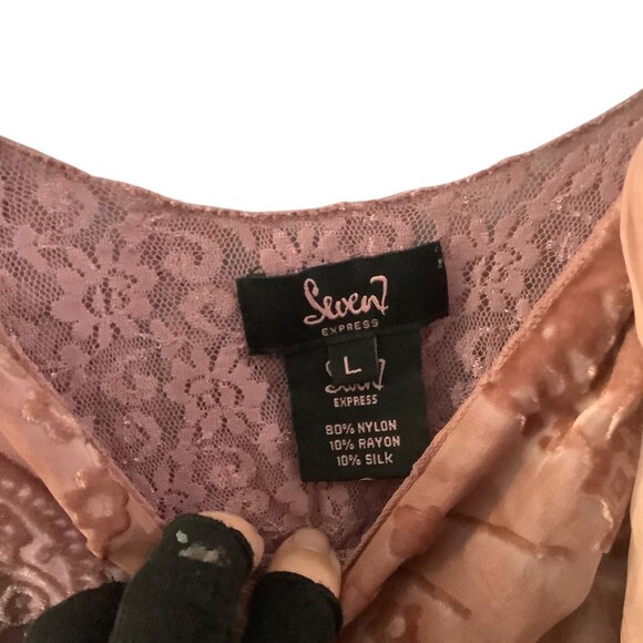 Vtg Express Paisley Lace Burnout Camisole Top Dusty Rose Large Whimsy Silk Blend - Picture 3 of 8